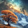 Kosmische Landschaft mit Herbstbaum von Ariadna de Raadt-Goldberg
