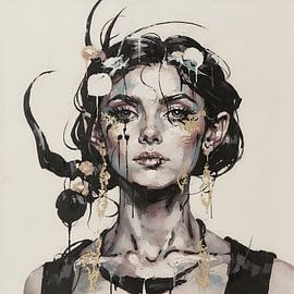 Königin der Nacht modernes Porträt von Mad Dog Art