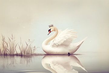 Zwaan op Spiegelend Water Koninklijke Rust in Beeld van Eva Lee