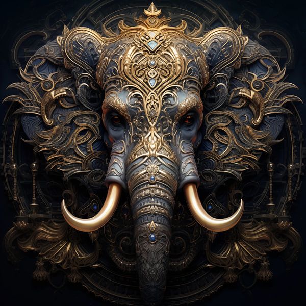 Elephant with gold decorations by TheXclusive Art