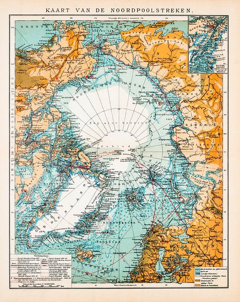 Arctique et régions. Carte d'époque vers 1900 par Studio Wunderkammer