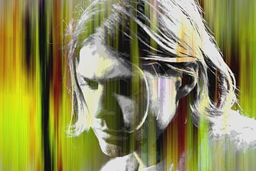 Kurt Cobain Abstraktes Porträt in Gelb / Grün Rot von Art By Dominic
