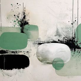 Balance in Motion - Geometric Abstract Painting in Green, Black and White by Joriali Abstract