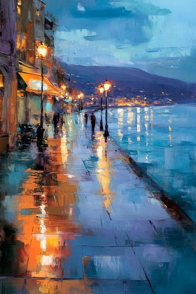 Waterfront at night by Poster Art Shop