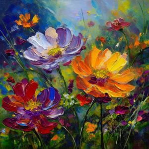 Bunte impressionistische Blumen in einem Garten