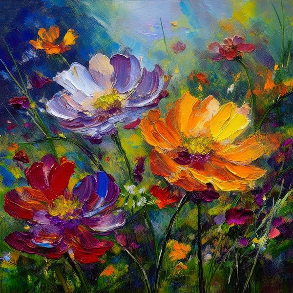 Colourful impressionist flowers in a garden by Patricia Hofmeester