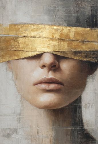 Golden Silence – Abstraktes Porträt mit goldener Linie