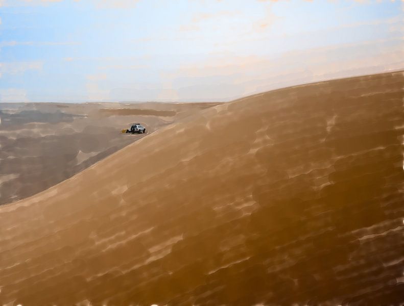 Camp in der Ferne hinter einer Sanddüne im Sudan von Frank Heinz