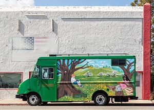 Cheerfully painted bus in America