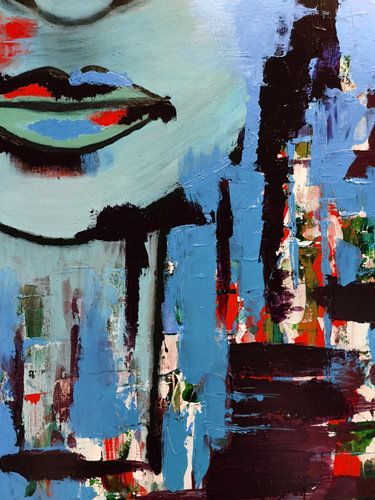 Modern, Abstract Portret van een Vrouw in Blauw, Rood