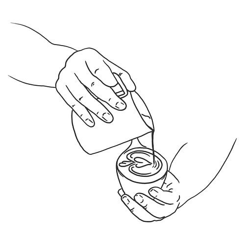 De perfecte cappuccino met latte art (line art lijntekening cappuccino keuken bar restaurant koffie)