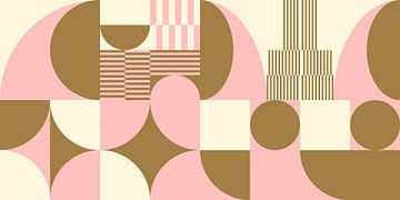 Abstracte retro geometrische kunst in goud, roze en gebroken wit nr. 4 van Dina Dankers