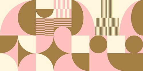 Art géométrique abstrait rétro en or, rose et blanc cassé n°4