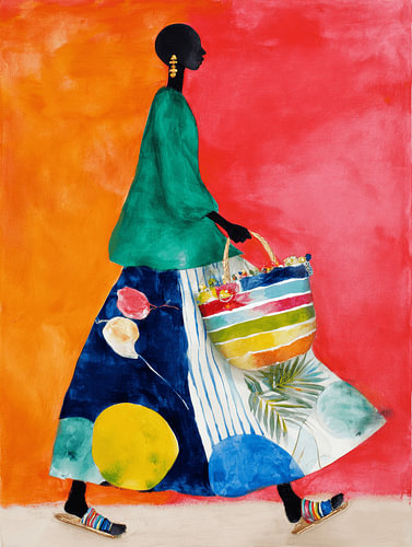 Sunset Shopper, colourful portrait