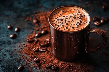 Koffiekopje met bonen en chocolade van Poster Art Shop