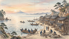 Japanese Coastal Fishing Village by my pixel art
