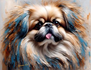 Pekingees Hond Kunst - Origineel Schilderij door Johanna's Art van Johanna's Art