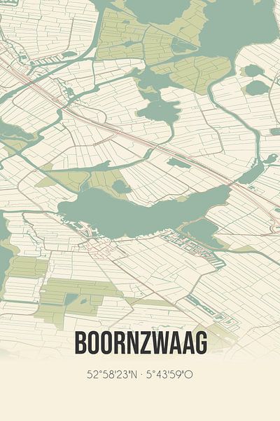 Alte Karte von Boornzwaag (Fryslan) von Ortsdrucke