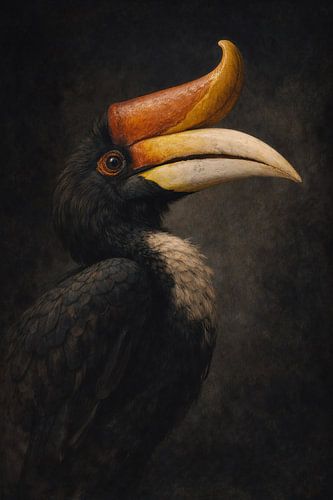 Exotische vogelwanddecoratie met donkere, dramatische achtergrond,"