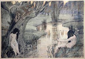 Bain de nymphes - lithographie, Paul Albert Laurens - 1897 sur Atelier Liesjes