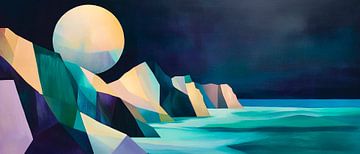 Paysage côtier abstrait de nuit sur Poster Art Shop