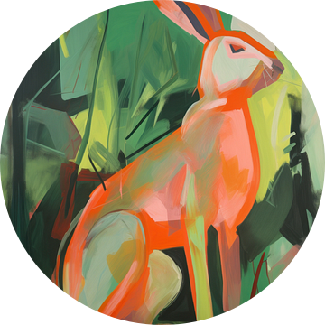 Kleurrijke haas in oranje en groen van Studio Allee