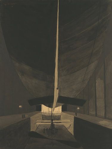 Léon Spilliaert - Het luchtschip Belgique II in zijn loods (1910)
