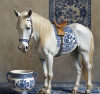 Een wit paard dutch blue painted art.