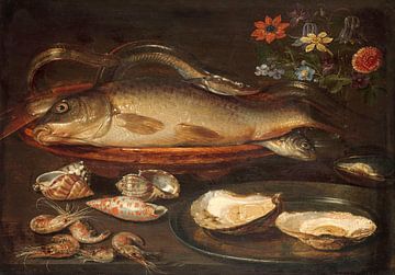 Stilleven met vissen, oesters en garnalen, Clara Peeters