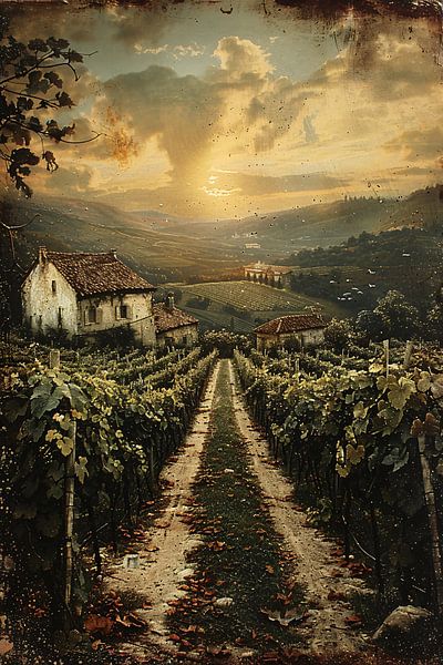Toskanische Landschaft mit Weinberg und Haus von Art & Soul Creations