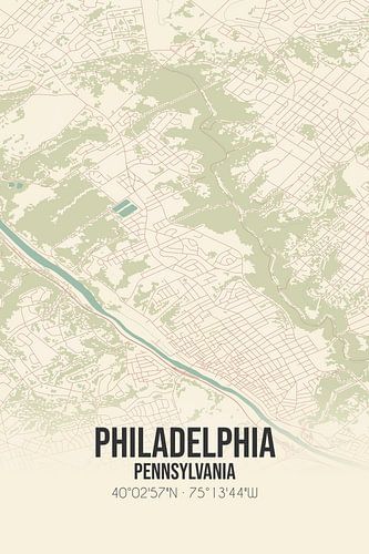 Vintage landkaart van Philadelphia (Pennsylvania), USA.