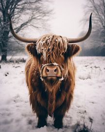 Bœuf des Highlands dans la neige