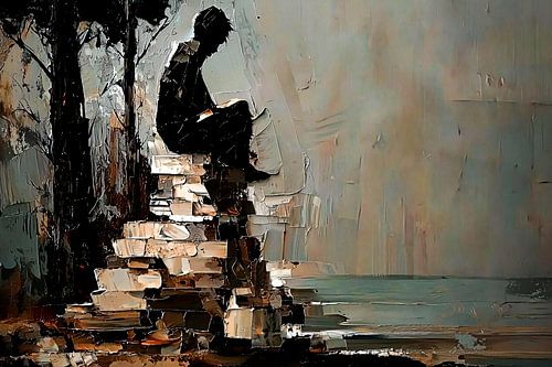 Man met abstract landschap