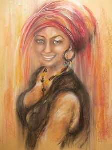 Portrait de l'Africaine Mariama. Dessin au pastel.