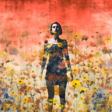 Red horizon over yellow flowers by Bianca ter Riet