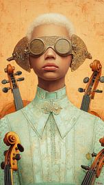 Orange Surrealist Music Woman with Violins by Digital Picture Art