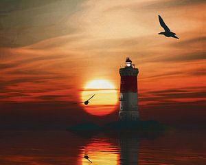 Pierre Noires Lighthouse with a sunset and Swirling Laces clouds
