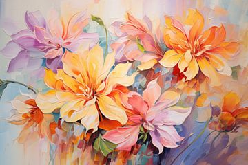 Olieverfschilderij van bloemen. Abstracte kunst achtergrond. Kleurrijke bloemen. van Animaflora PicsStock