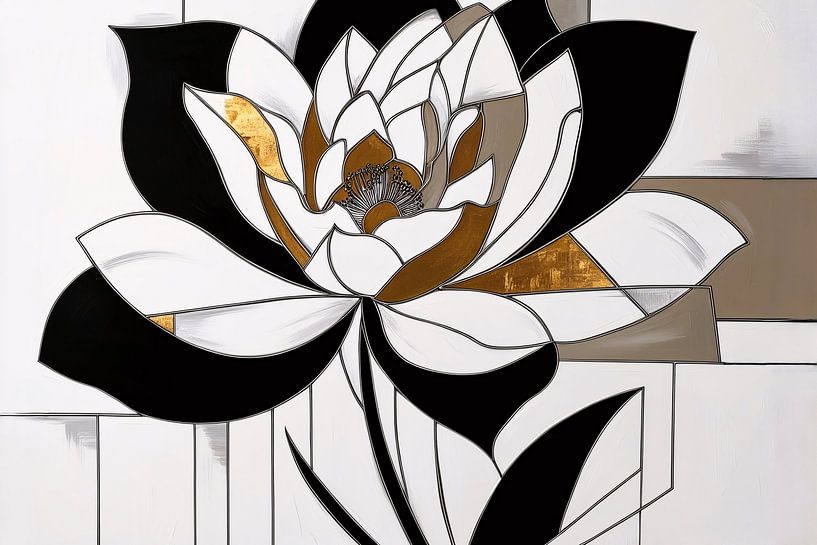 Zwart-witte lotus met gouden accenten van Art & Soul Creations