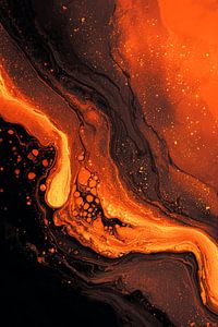Feuerstrom in der Tiefe Flüssige Energie in Orange und Schwarz