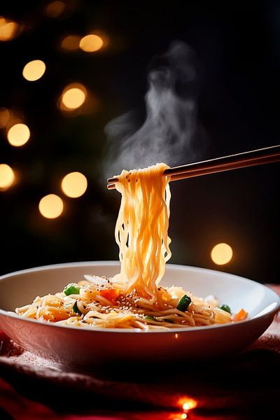 Des pâtes à la vapeur dans une ambiance festive par Poster Art Shop