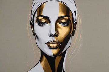 Gold Accents on Modern Female Portrait by De Muurdecoratie