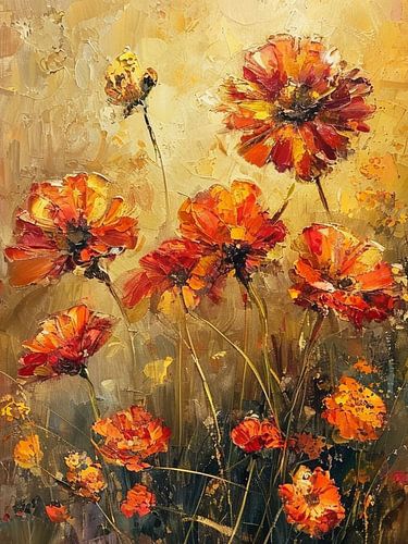 Ethereal Radiance: A Textured Study of Sun-Drenched Wildflowers in Golden Ochre