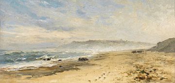 Carlos de Haes - Neblige Landschaft an der Küste der Normandie, antike Landschaft