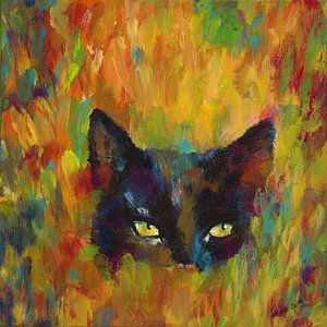 Zwarte kat op jacht van Karen Kaspar