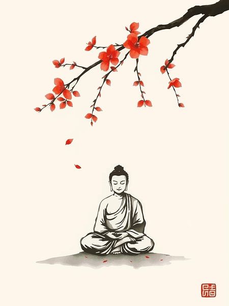 Bouddha / Boeddha Peinture à l'encre japonaise par MIROKKU