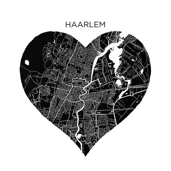 Haarlem in een zwarte hart | Stadskaarten als Wandcirkel van Wereldkaarten.Shop