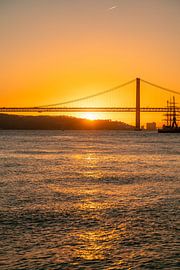the port of Lisbon at sunset by Leo Schindzielorz