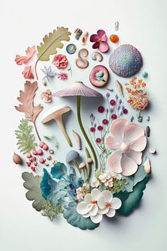Paddenstoelen en bloemen collage | Art 3 van Digitale Schilderijen