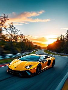 Lamborghini Aventador Gelb Sonnenuntergang Racing Track 2